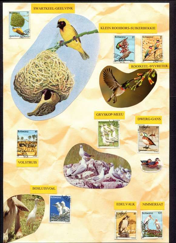 Botswana - Birds - 18 Stamps Mounted (Hinged) on 2 Old Album Pages