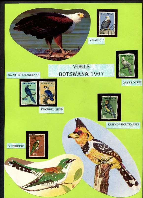 Botswana - Birds - 14 Stamps Mounted (Hinged) on 2 Old Album Pages