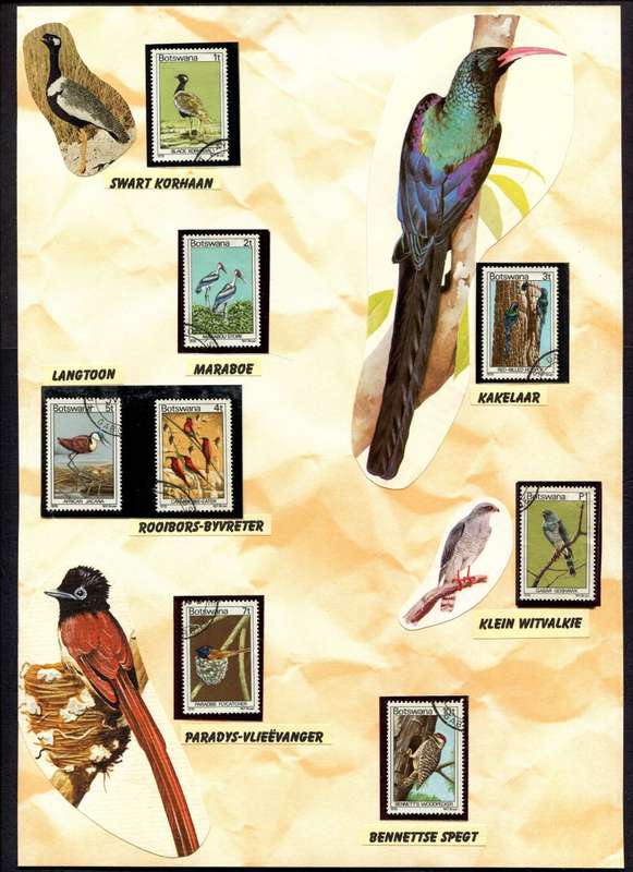 Botswana - Birds - 18 Stamps Mounted (Hinged) on 2 Old Album Pages