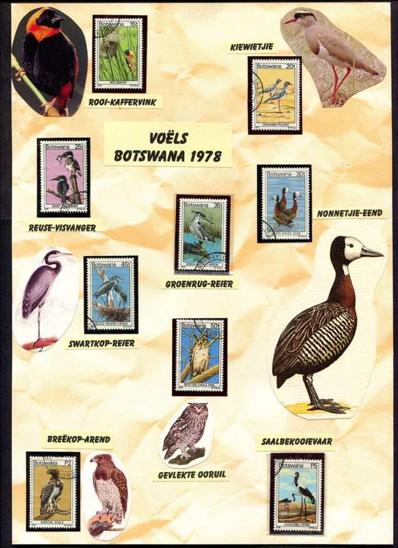 Botswana - Birds - 18 Stamps Mounted (Hinged) on 2 Old Album Pages