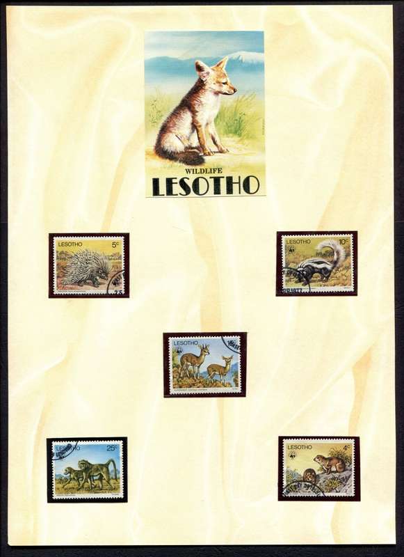 Lesotho - Animals - 5 Stamps Mounted (Hinged) on Old Album Page