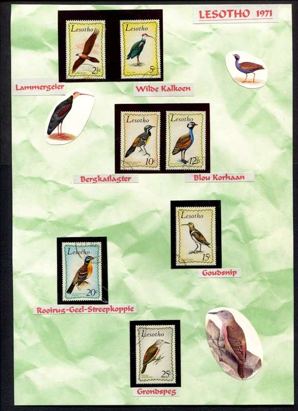 Lesotho - Birds - 7 Stamps Mounted (Hinged) on Old Album Page