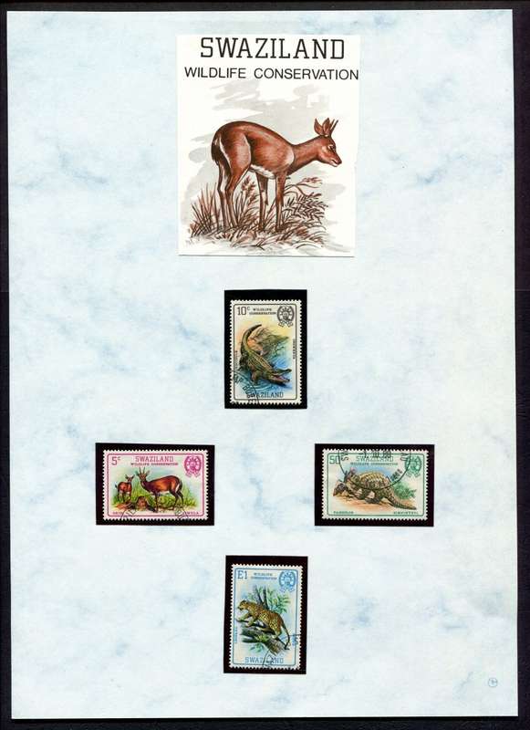 Swaziland - Animals - 4 Stamps Mounted (Hinged) on Old Album Page