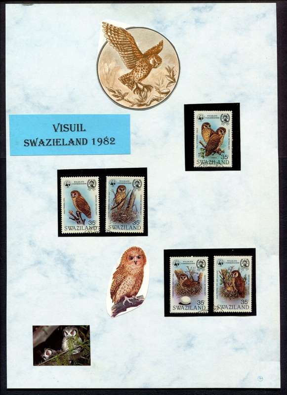 Swaziland - Birds - 5 Stamps Mounted (Hinged) on Old Album Page