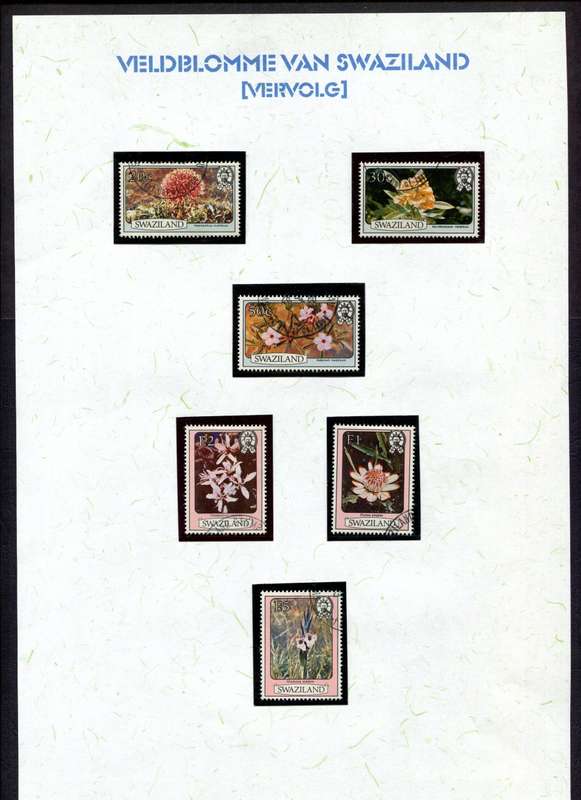 Swaziland - Flowers - 15 Stamps Mounted (Hinged) on 2 Old Album Pages