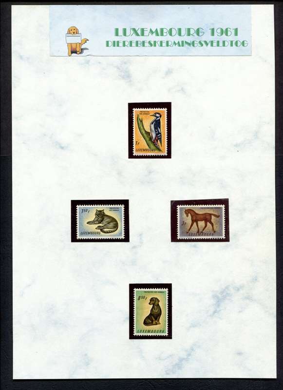 Luxembourg - Animals - 4 Stamps Mounted (Hinged) on Old Album Page