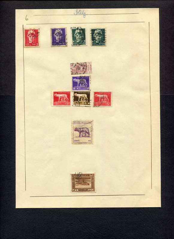 Italy - 11 Stamps Mounted (Hinged) on Old Album Page