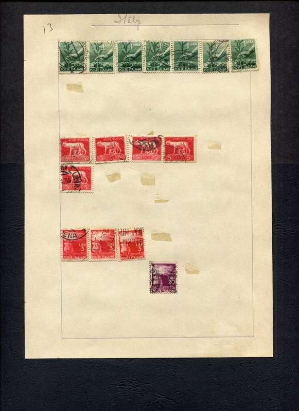 Italy - 16 Stamps Mounted (Hinged) on Old Album Page