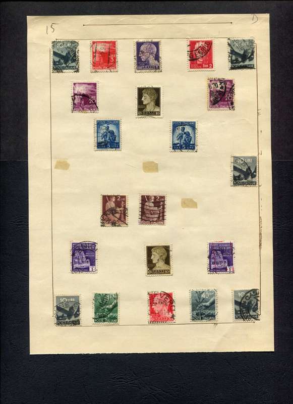 Italy - 21 Stamps Mounted (Hinged) on Old Album Page