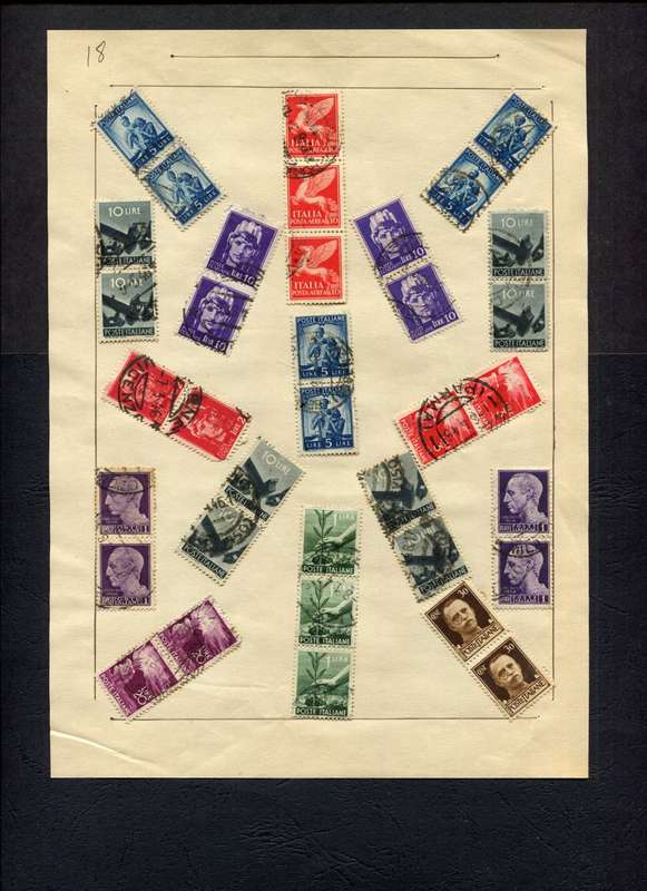 Italy - 35 Stamps Mounted (Hinged) on Old Album Page