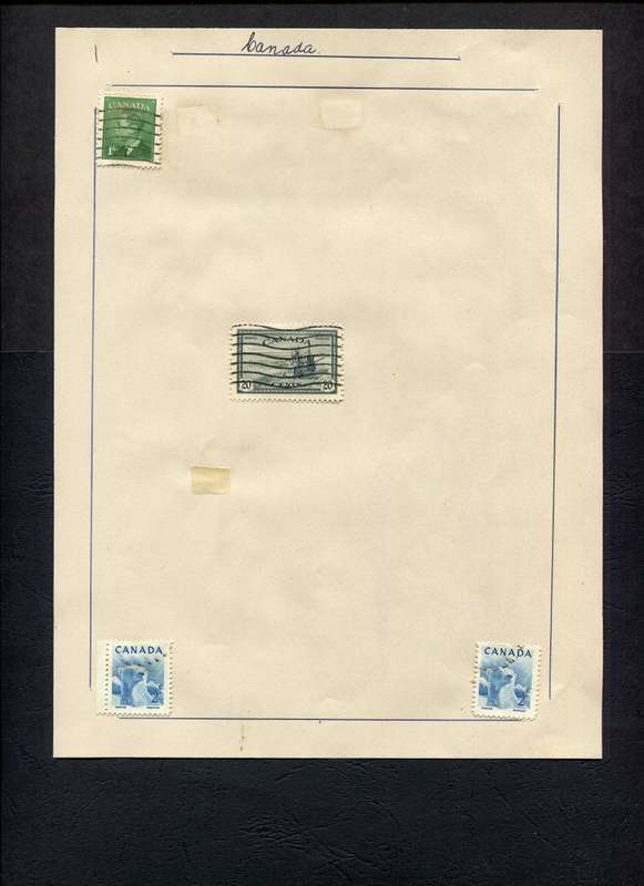 Canada - 4 Stamps Mounted (Hinged) on Old Album Page