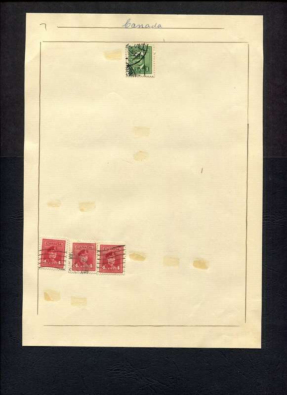 Canada - 4 Stamps Mounted (Hinged) on Old Album Page