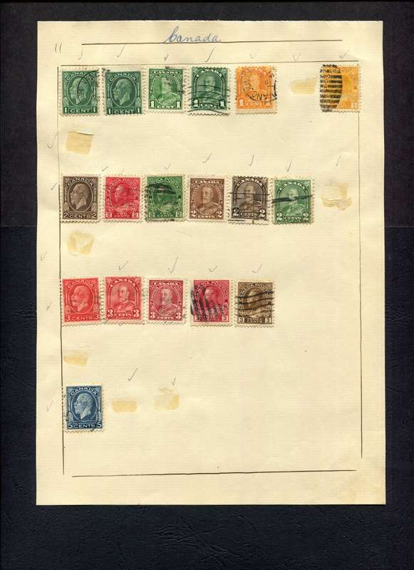 Canada - 18 Stamps Mounted (Hinged) on Old Album Page