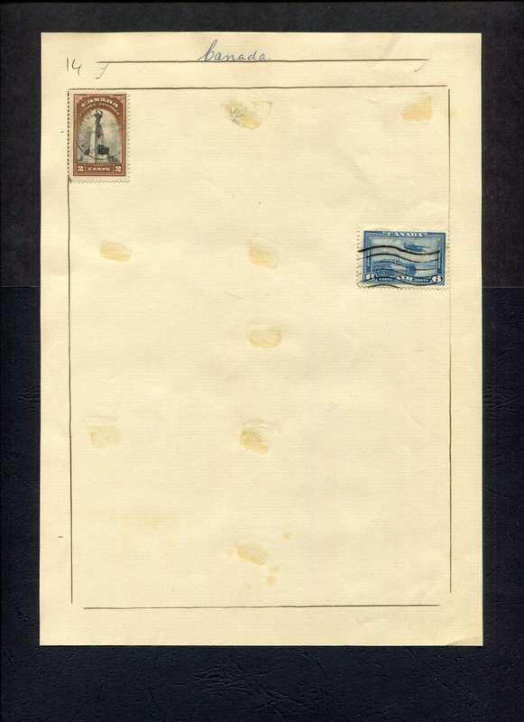 Canada - 2 Stamps Mounted (Hinged) on Old Album Page