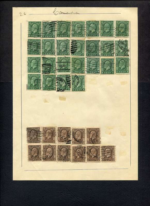 Canada - 36 Stamps Mounted (Hinged) on Old Album Page