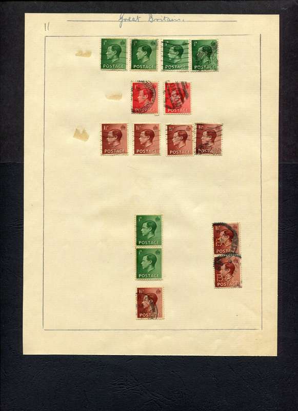 Great Britain - 15 Stamps Mounted (Hinged) on Old Album Page