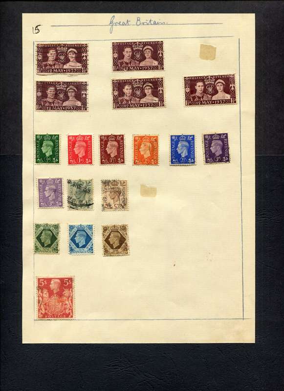 Great Britain - 18 Stamps Mounted (Hinged) on Old Album Page