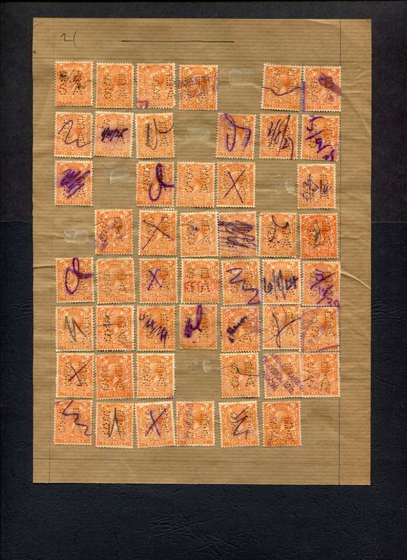 Great Britain - 49 Stamps Mounted (Hinged) on Old Album Page