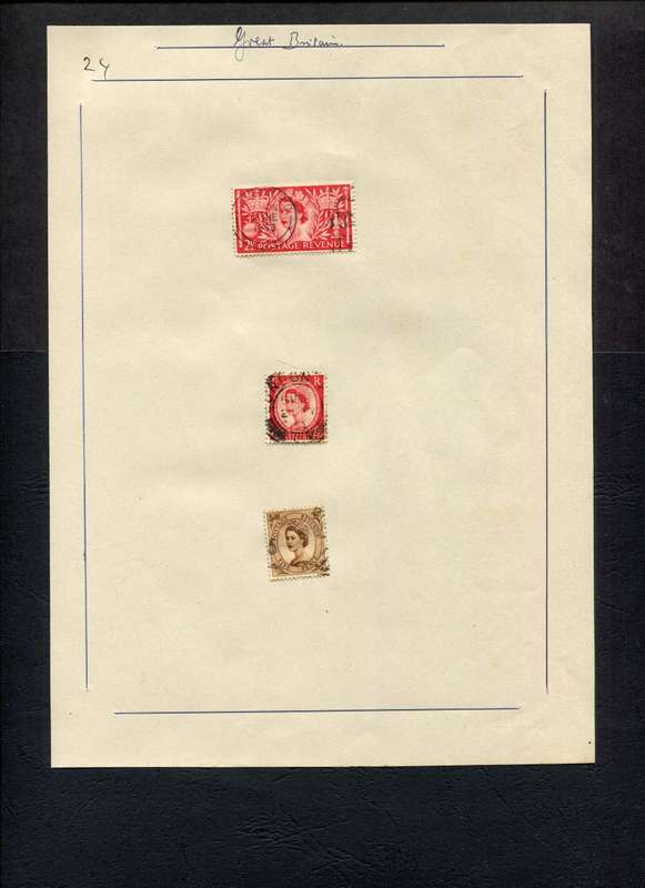 Great Britain - 3 Stamps Mounted (Hinged) on Old Album Page
