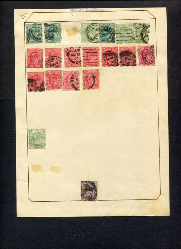 Great Britain - 19 Stamps Mounted (Hinged) on Old Album Page