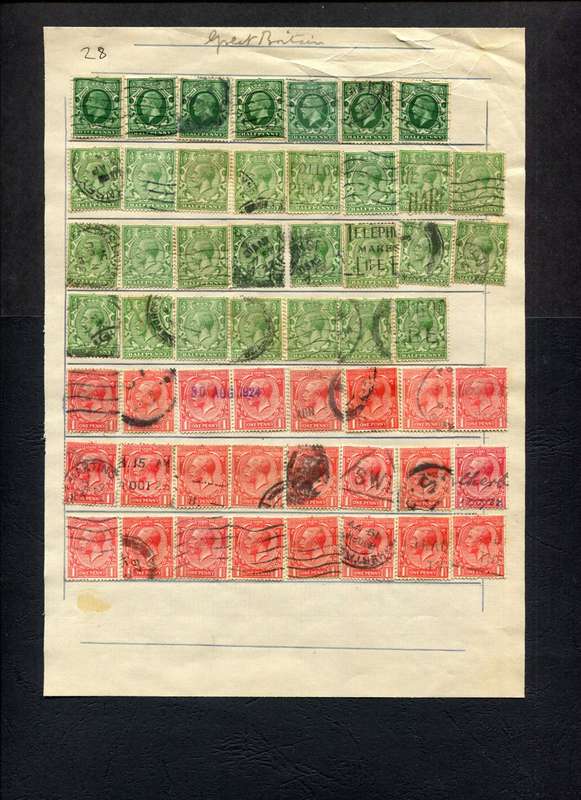 Great Britain - 53 Stamps Mounted (Hinged) on Old Album Page