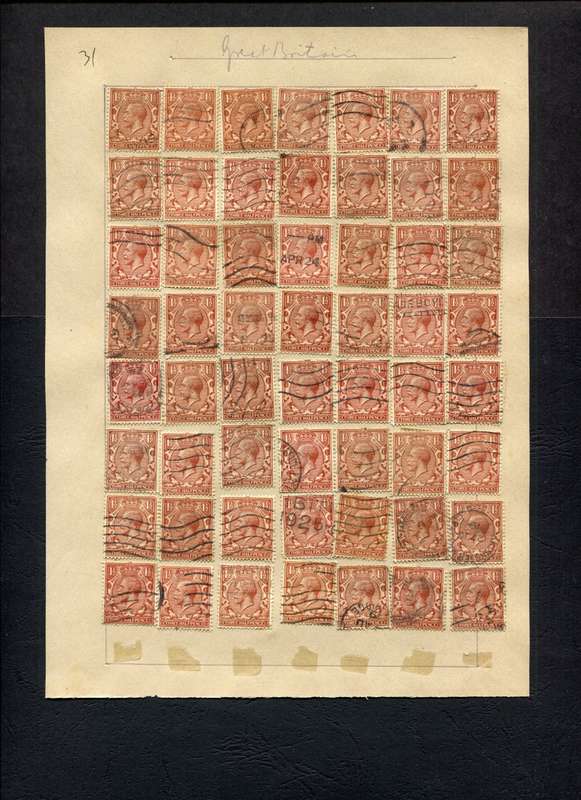 Great Britain - 56 Stamps Mounted (Hinged) on Old Album Page
