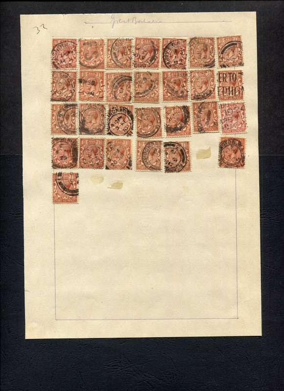 Great Britain - 28 Stamps Mounted (Hinged) on Old Album Page