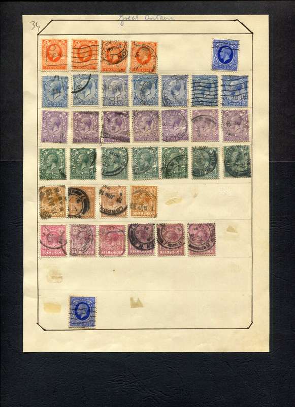 Great Britain - 37 Stamps Mounted (Hinged) on Old Album Page