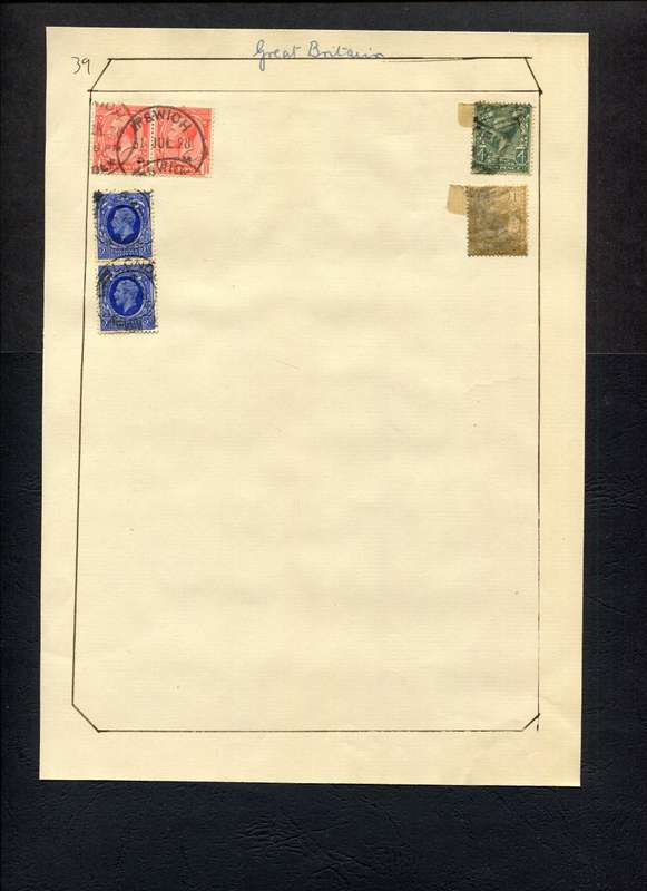 Great Britain - 6 Stamps Mounted (Hinged) on Old Album Page