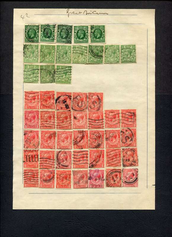 Great Britain - 48 Stamps Mounted (Hinged) on Old Album Page