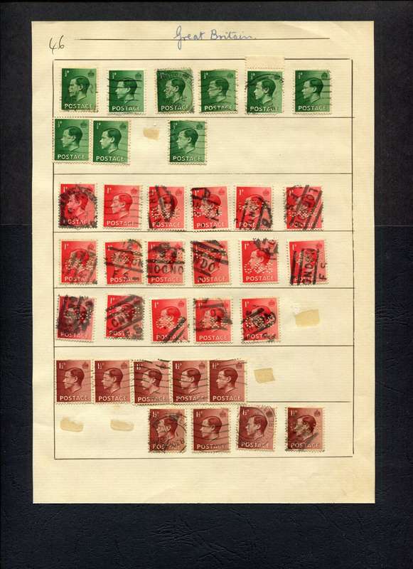 Great Britain - 35 Stamps Mounted (Hinged) on Old Album Page
