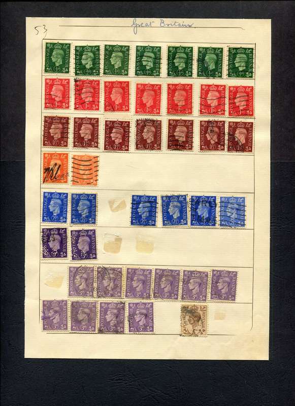 Great Britain - 42 Stamps Mounted (Hinged) on Old Album Page