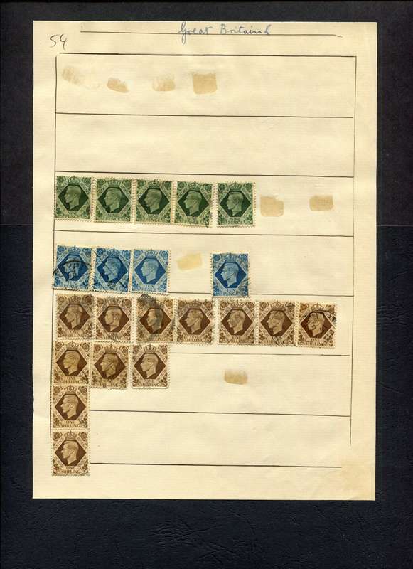 Great Britain - 21 Stamps Mounted (Hinged) on Old Album Page