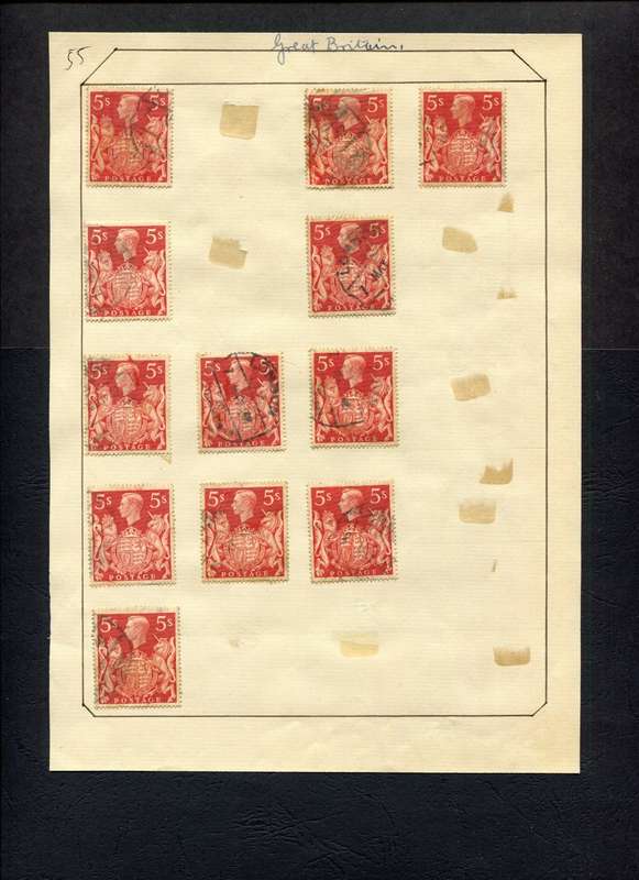 Great Britain - 12 Stamps Mounted (Hinged) on Old Album Page