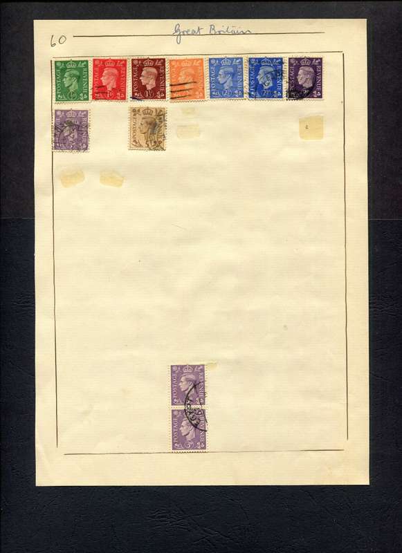 Great Britain - 11 Stamps Mounted (Hinged) on Old Album Page