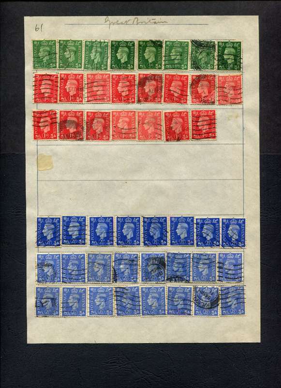 Great Britain - 47 Stamps Mounted (Hinged) on Old Album Page