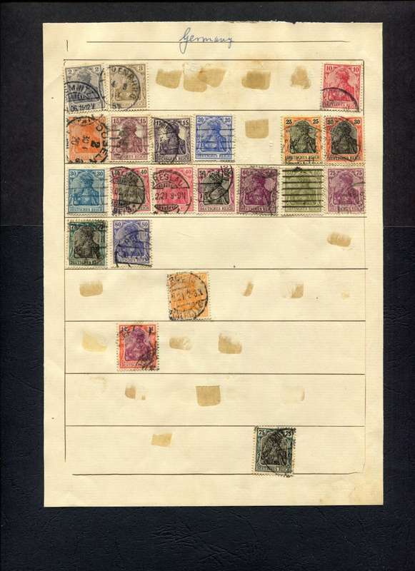 Germany - 21 Stamps Mounted (Hinged) on Old Album Page