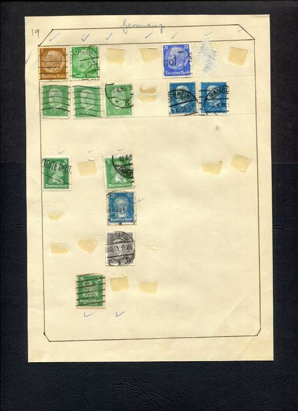 Germany - 13 Stamps Mounted (Hinged) on Old Album Page
