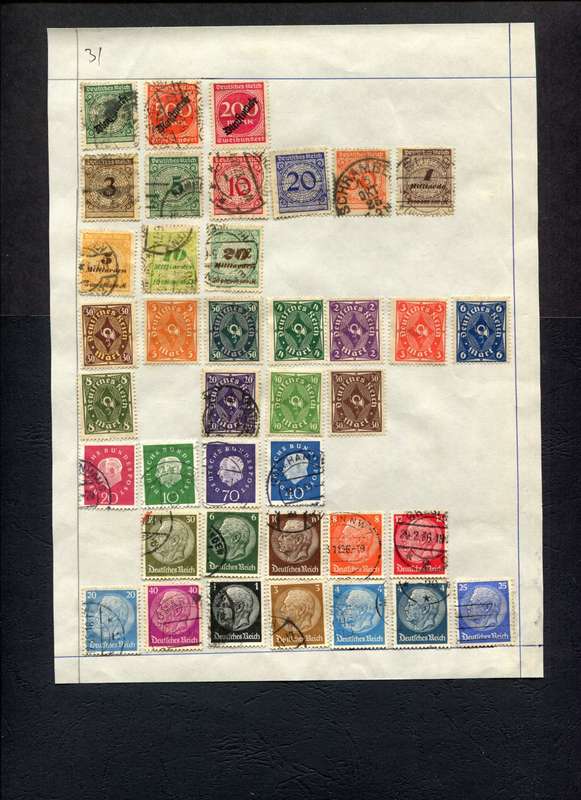 Germany - 39 Stamps Mounted (Hinged) on Old Album Page