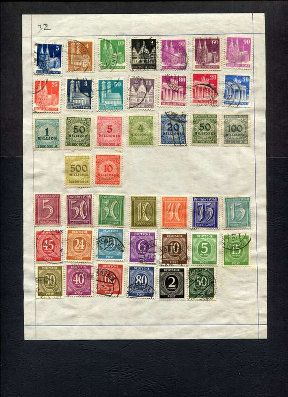 Germany - 43 Stamps Mounted (Hinged) on Old Album Page
