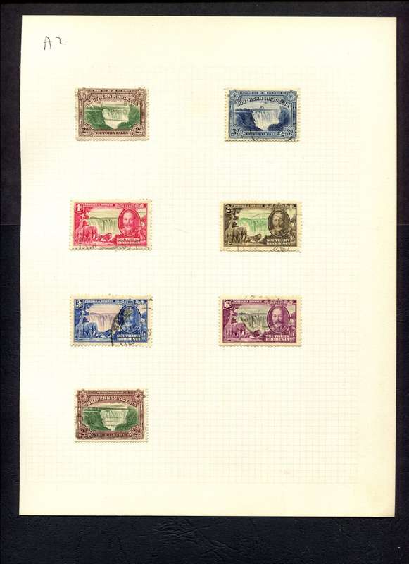 Southern Rhodesia - 7 Stamps Mounted (Hinged) on Old Album Page