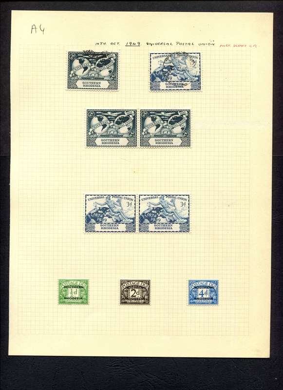 Southern Rhodesia - 9 Stamps Mounted (Hinged) on Old Album Page