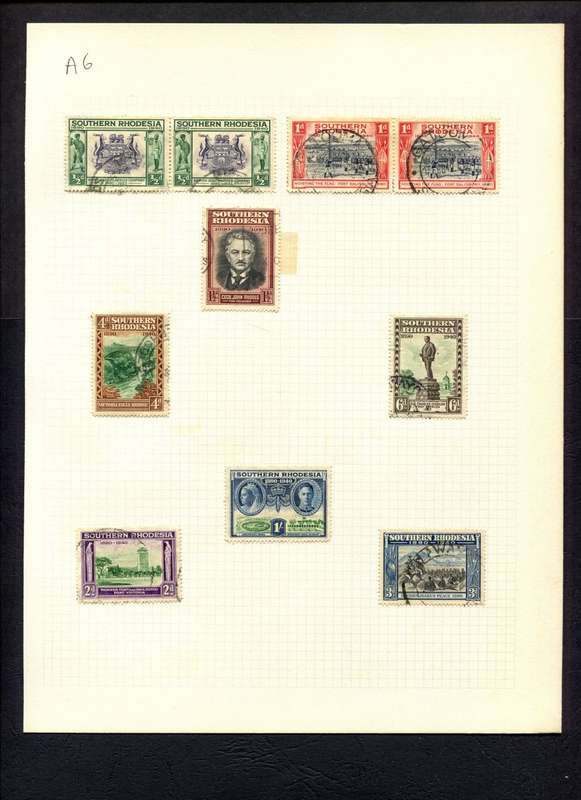 Southern Rhodesia - 10 Stamps Mounted (Hinged) on Old Album Page