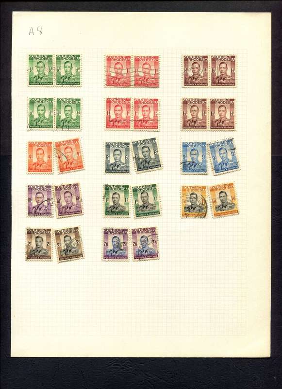 Southern Rhodesia - 28 Stamps Mounted (Hinged) on Old Album Page