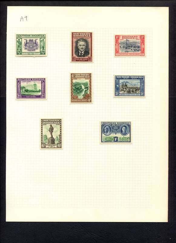 Southern Rhodesia - 8 Stamps Mounted (Hinged) on Old Album Page