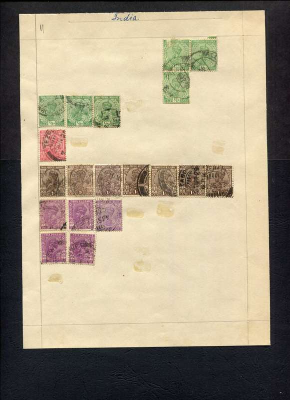 India - 18 Stamps Mounted (Hinged) on Old Album Page