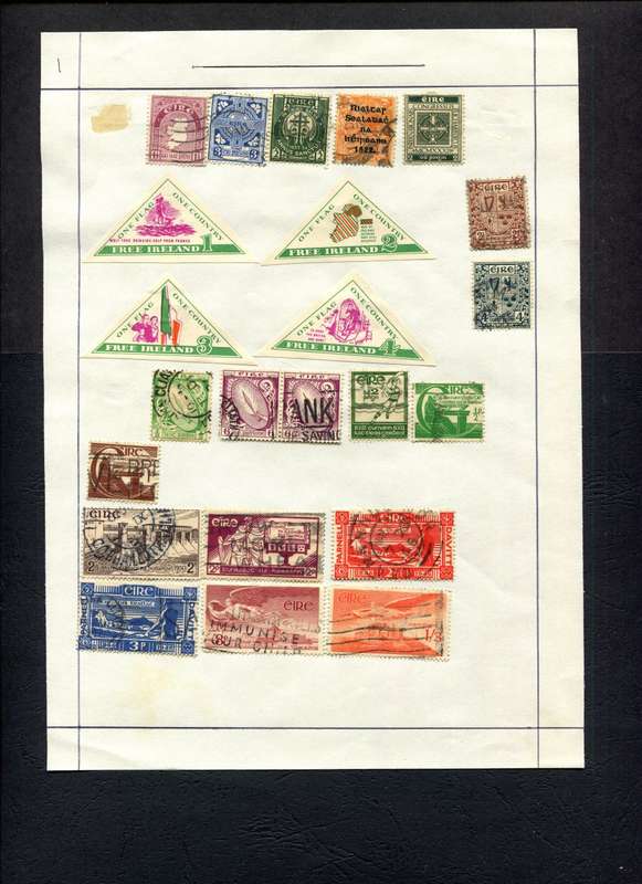 Ireland - 23 Stamps Mounted (Hinged) on Old Album Page