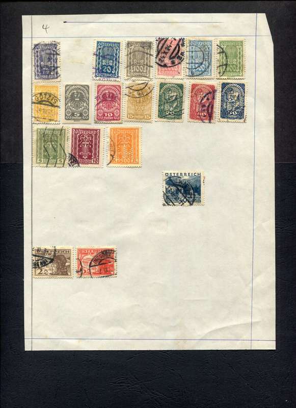 Austria - 19 Stamps Mounted (Hinged) on Old Album Page