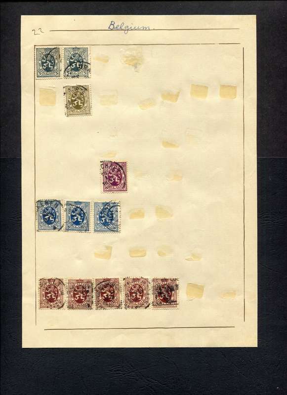 Belgium - 12 Stamps Mounted (Hinged) on Old Album Page