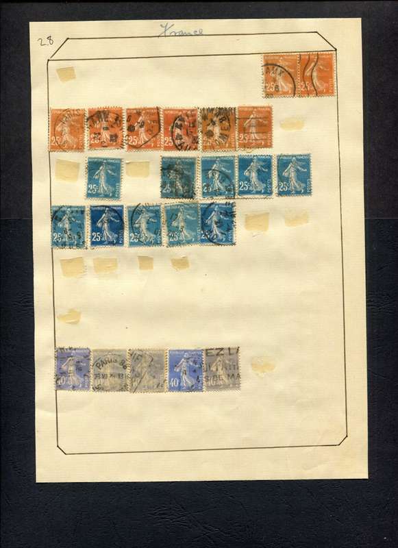 France - 23 Stamps Mounted (Hinged) on Old Album Page